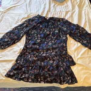 Skies Are Blue Long Sleeve Floral Dress - Black and Blue